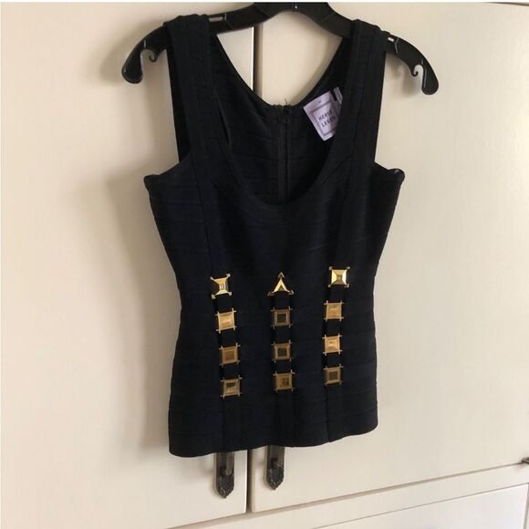 Herve Leger Black Top with Gold Accents XS - Picture 1 of 12